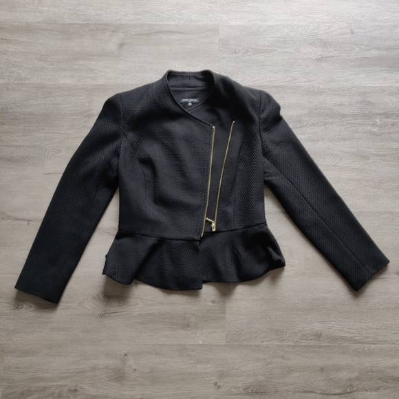 Mario Serrano Black Peplum Weave Pattern Zip-Up Blazer Jacket Size 8 - Picture 4 of 16